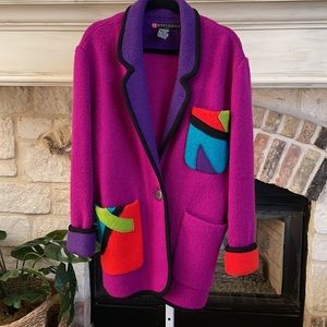 Vintage oversized artisan color blocked throw on coat size small